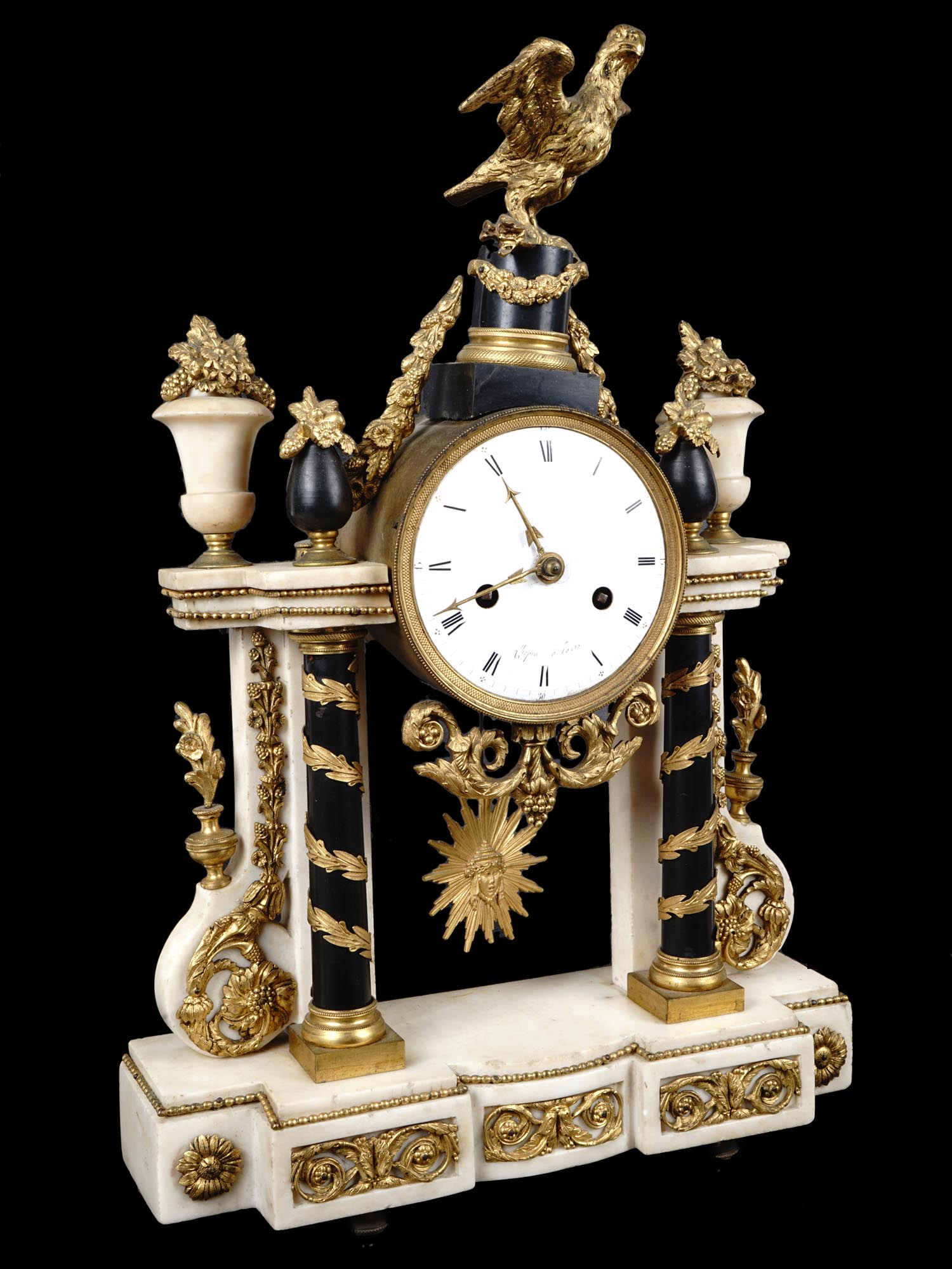 ANTIQUE FRENCH LOUIS XVI PORTICO MANTEL CLOCK PIC-0